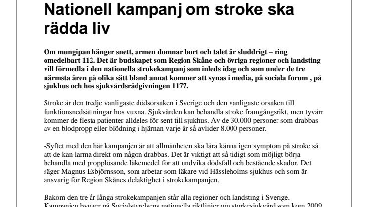 Nationell kampanj om stroke ska rädda liv