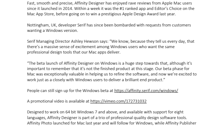 Affinity Designer comes to Windows 