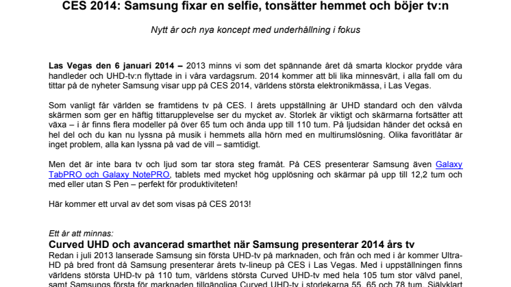 CES 2014: Samsung fixar en selfie, tonsätter hemmet och böjer tv:n