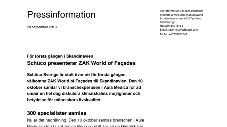 Schüco välkomnar ZAK World of Façades