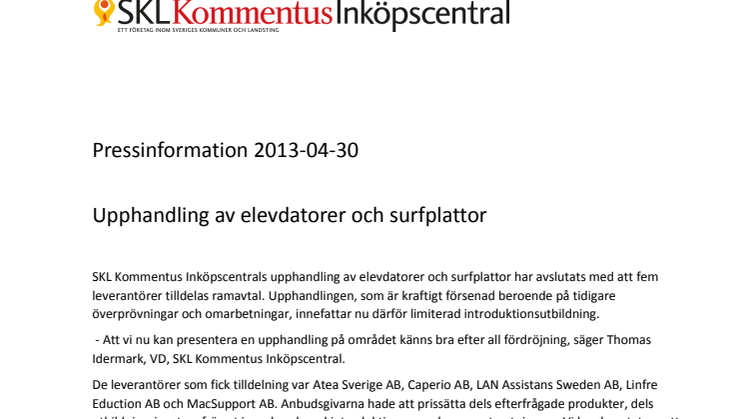 Upphandling av elevdatorer och surfplattor