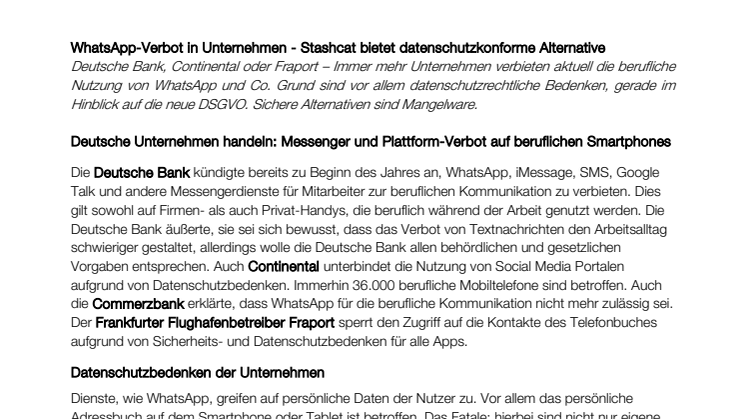 WhatsApp-Verbot in Unternehmen - Stashcat bietet datenschutzkonforme Alternative