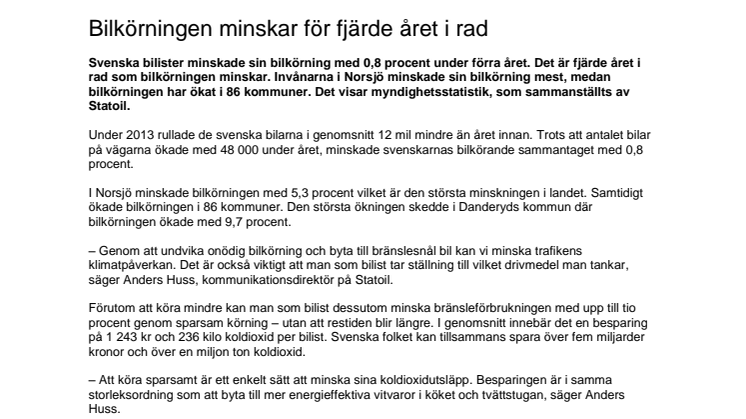 Bilkörningen minskar för fjärde året i rad