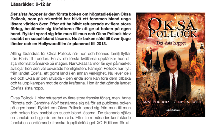 Franska läsarsuccén Oksa Pollock till Sverige!