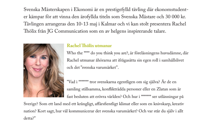 Rachel Thölix klar till SM i Ekonomi