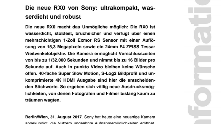 Die neue RX0 von Sony: ultrakompakt, wasserdicht und robust