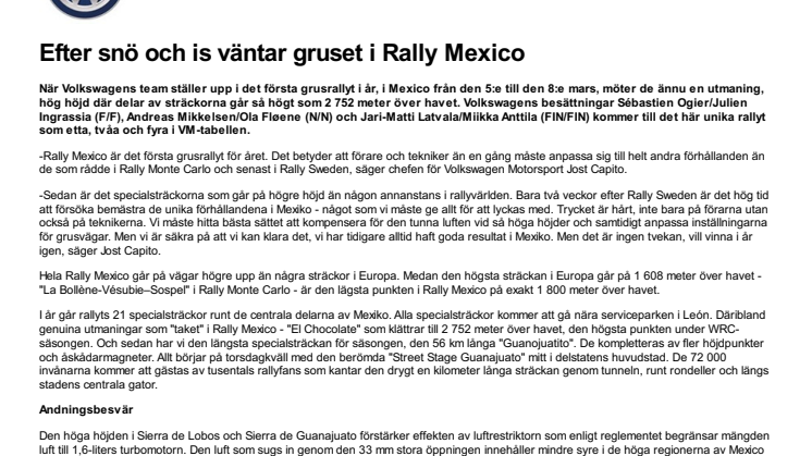 Efter snö och is väntar gruset i Rally Mexico