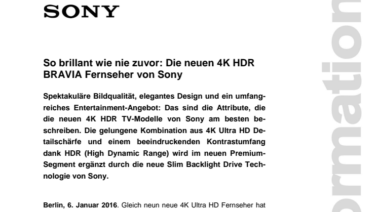 So brillant wie nie zuvor: Die neuen 4K HDR BRAVIA Fernseher von Sony