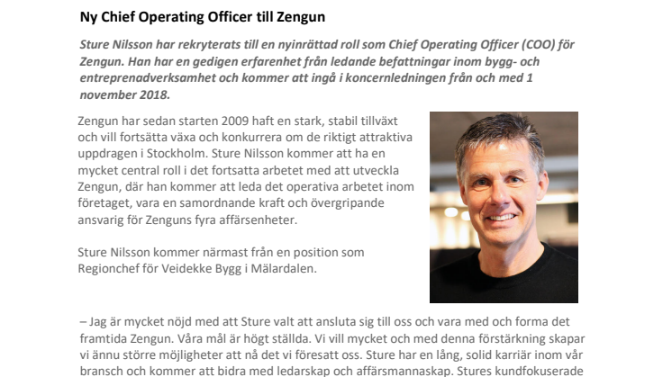 Ny Chief Operating Officer till Zengun 