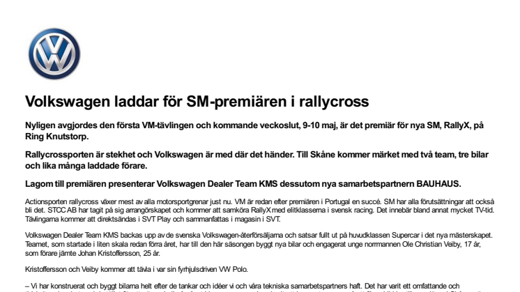 Volkswagen laddar för SM-premiären i rallycross