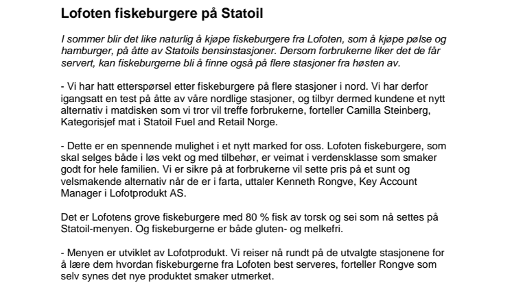 Fiskeburgere fra Lofoten på Statoil