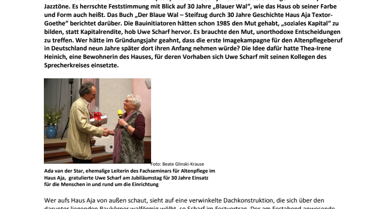 30 Jahre Haus Aja Textor-Goethe  Gründungsort des Frankfurter Forums für Altenpflege