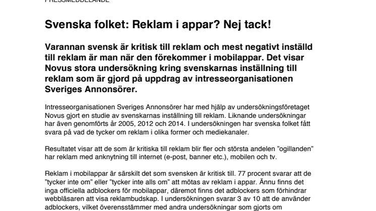 Svenska folket: Reklam i appar? Nej tack!