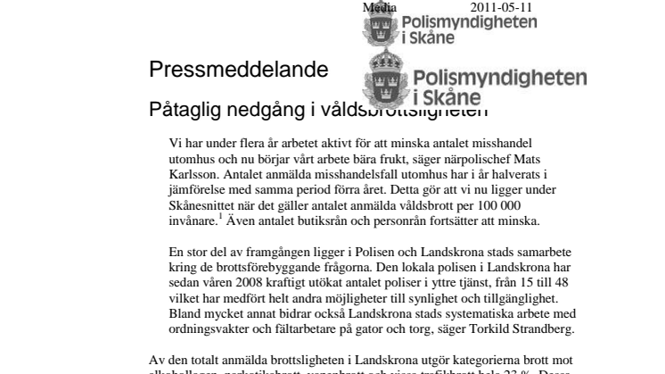 Påtaglig nedgång i våldsbrottsligheten i Landskrona