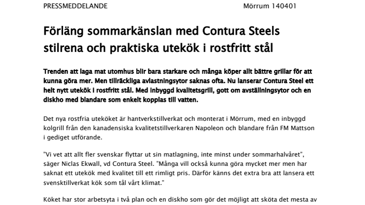 Förläng sommarkänslan med Contura Steels stilrena och praktiska utekök i rostfritt stål 