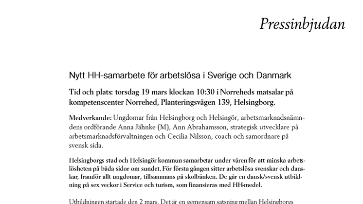 Nytt HH-samarbete för arbetslösa i Sverige och Danmark