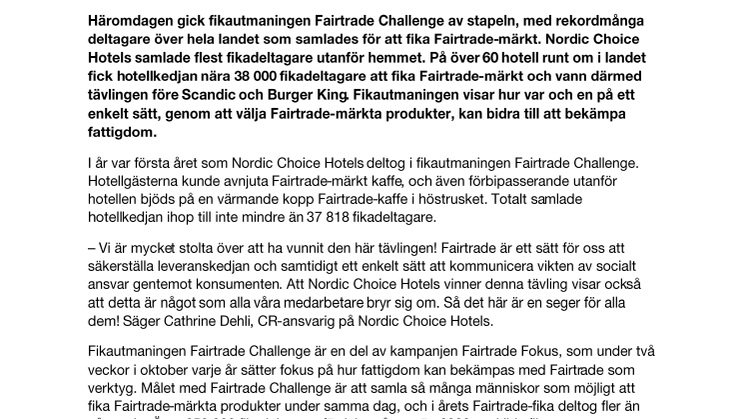 Nordic Choice Hotels serverade flest Fairtrade-fikadeltagare