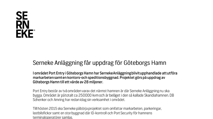 Serneke Anläggning får uppdrag för Göteborgs Hamn
