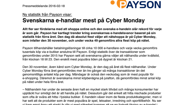 Svenskarna e-handlar mest på Cyber Monday