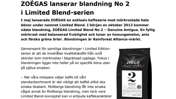 ZOÉGAS lanserar blandning No 2 i Limited Blend-serien