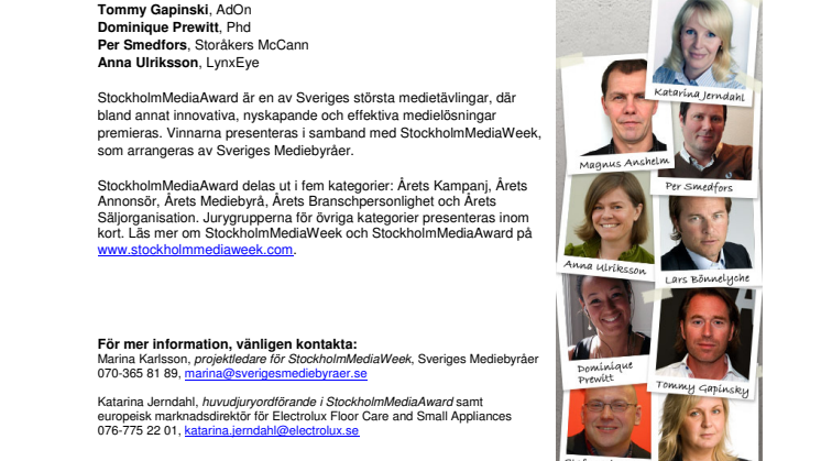 StockholmMediaAward 2010: Juryn för Årets Kampanj och Årets Annonsör spikad