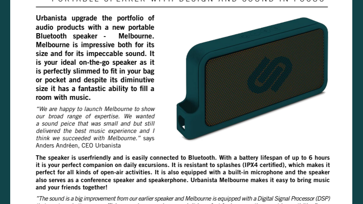 ​Urbanista Melbourne - portable speaker with design and sound in focus