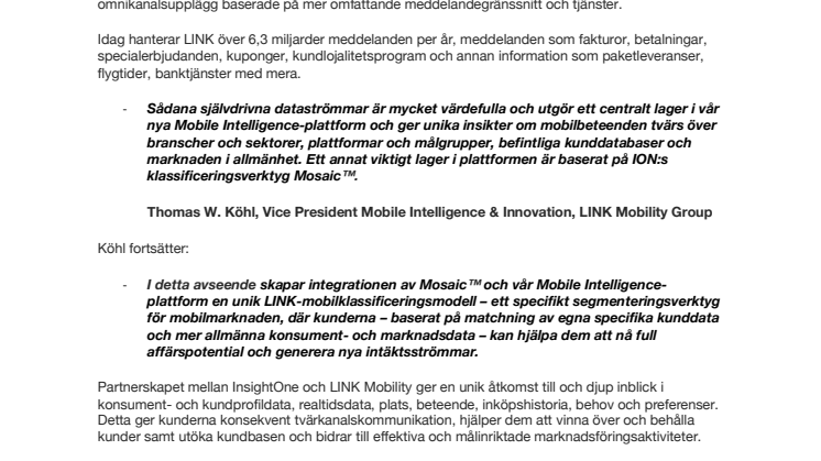 InsightOne och LINK Mobility ingår nordiskt partnerskap