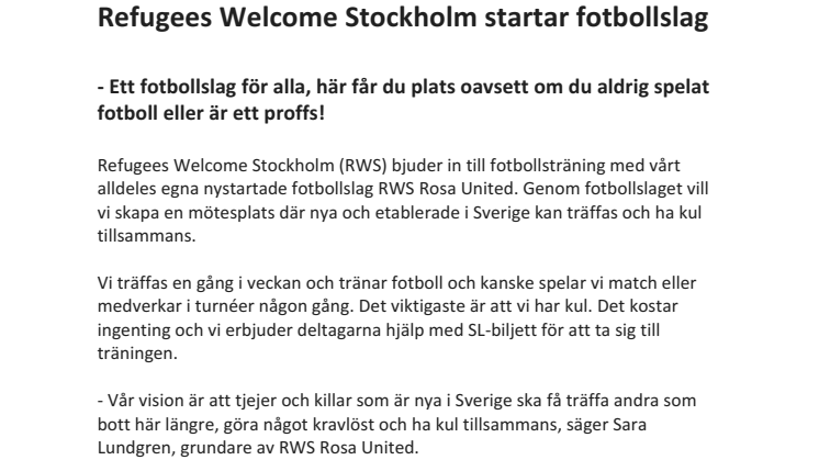 Refugees Welcome Stockholm startar fotbollslag