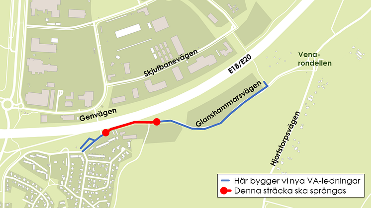 Vi spränger på Glanshammarsvägen – risk för köbildning på E18/E20