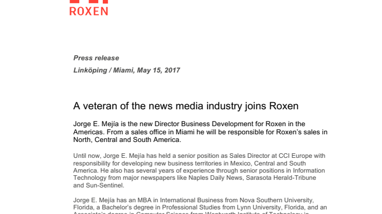 A veteran of the news media industry joins Roxen