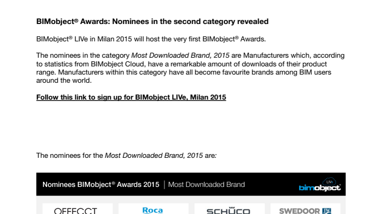 BIMobject® Awards: Nominees in the second category revealed