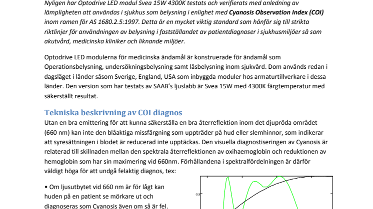 Optodrive LED Moduler klarar Cyanosis Observation Index (COI) direktivet 