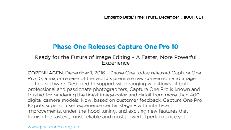 Phase One Releases Capture One Pro 10