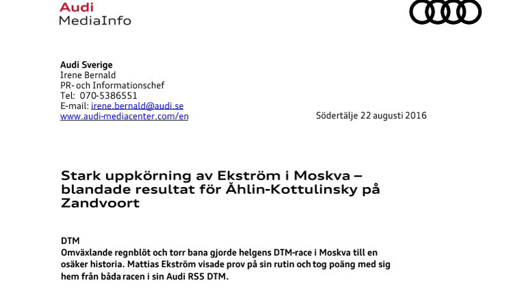 Stark uppkörning av Ekström i Moskva – blandade resultat för Åhlin-Kottulinsky på Zandvoort