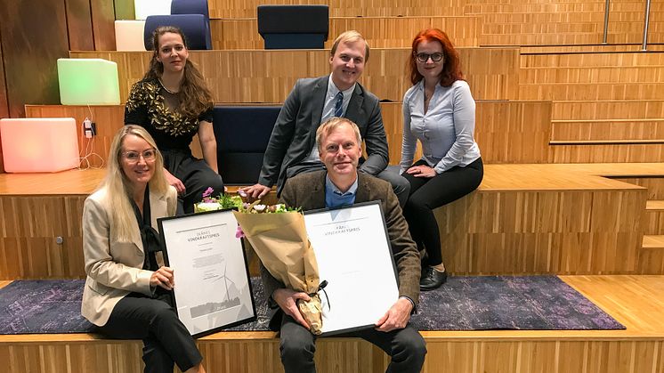 Pamela Lundin, Enercon, Carl Fredrik Jönsson, Carl F och Fredrik Andrén-Sandberg, RWE Renewables. Sandra Johanne Selander, ordförande Skånes vindkraftsakademi och Rosa Özgen Sundin, verksamhetsledare Skånes vindkraftsakademi