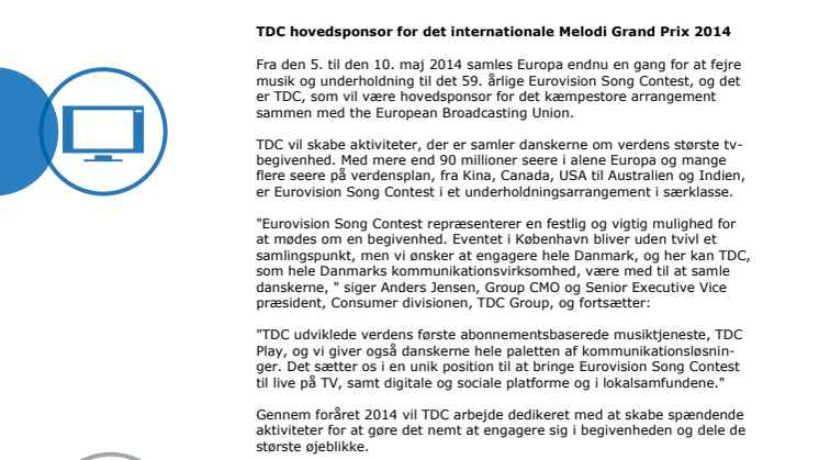 TDC hovedsponsor for det internationale Melodi Grand Prix 2014