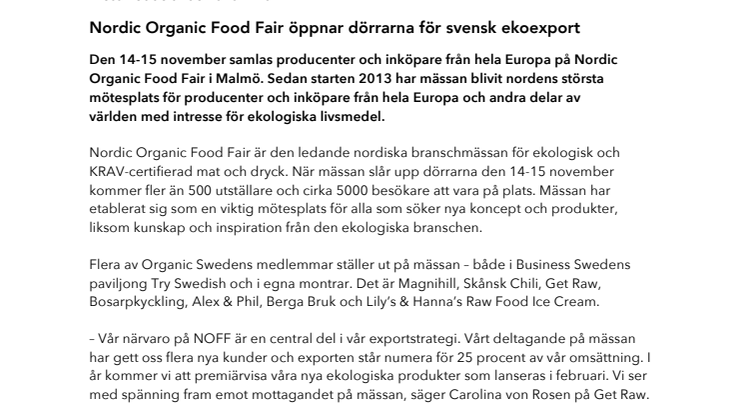 Nordic Organic Food Fair öppnar dörrarna för svensk ekoexport 