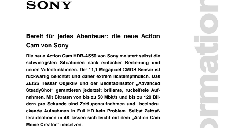 Bereit für jedes Abenteuer: die neue Action Cam von Sony