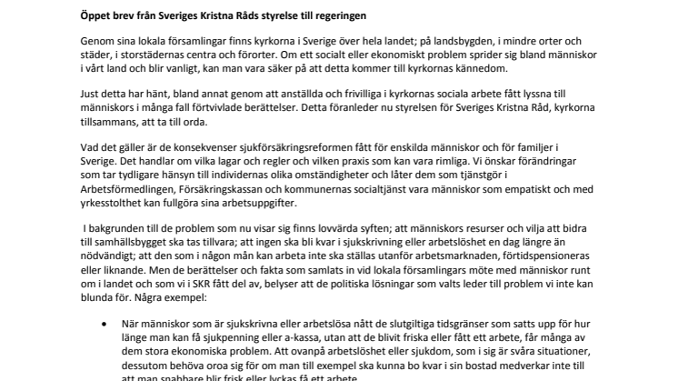 Sveriges Kristna Råds öppna brev till regeringen