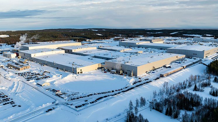 Bild över batterifabriken Northvolt Ett i Skellefteå tagen i januari 2024. Copyright: Northvolt