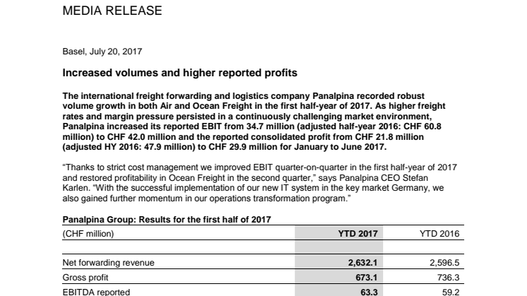 Increased volumes and higher reported profits