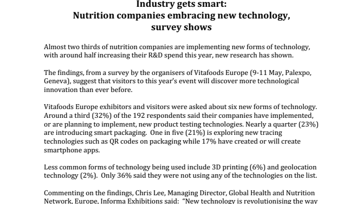 Industry gets smart: Nutrition companies embracing new technology,  survey shows