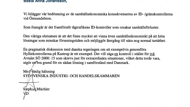 Brev till Anna Johansson angående ID-/gränskontroller