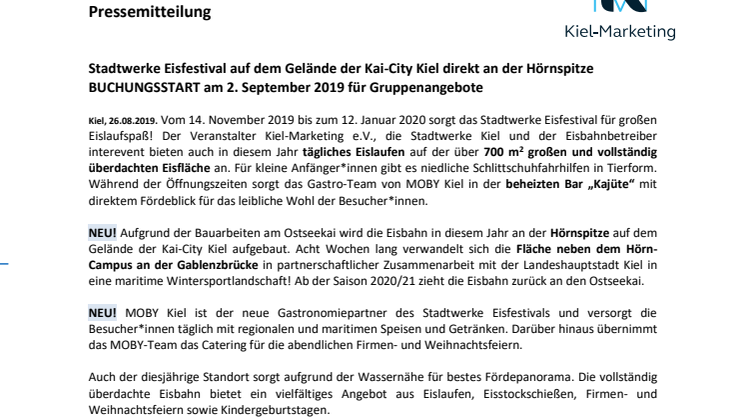 Buchungsstart zum Stadtwerke Eisfestival in Kiel - online ab dem 2. September