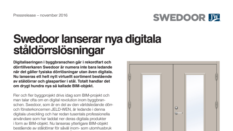 Swedoor lanserar nya digitala  ståldörrslösningar