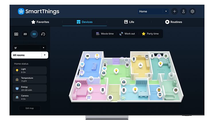 Samsung lanserar 3D-kartvy i appen SmartThings