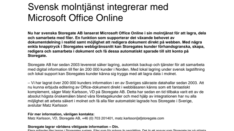 Svensk molntjänst integrerar med Microsoft Office Online 