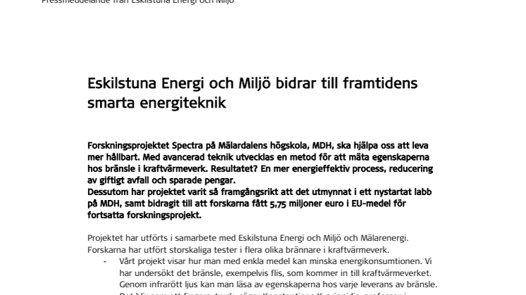 Eskilstuna Energi och Miljö bidrar till framtidens smarta energiteknik