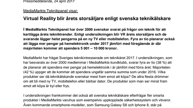 MediaMarkts Teknikpanel visar: Virtual Reality blir årets storsäljare enligt svenska teknikälskare