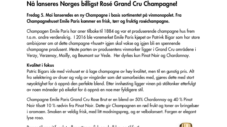Nå lanseres Norges billigst Rosé Grand Cru Champagne! 